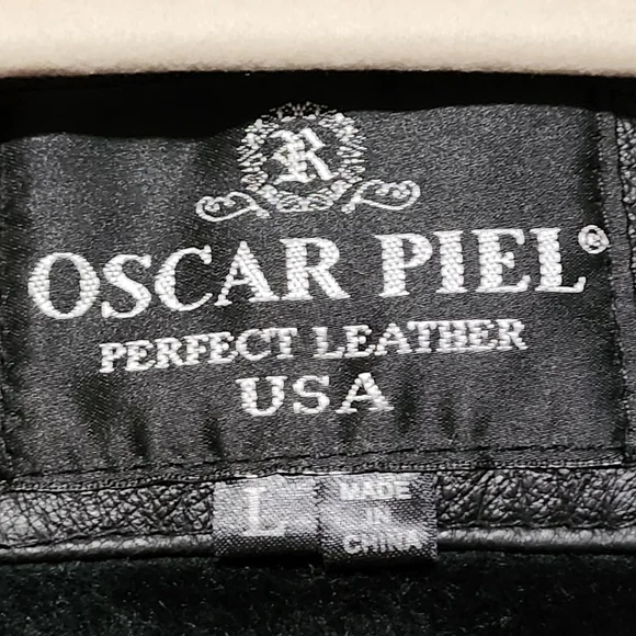 OSCAR PIEL Leather USA Flag Jacket Mens Large Black Red White Blue Stars Stripes - Picture 5 of 15